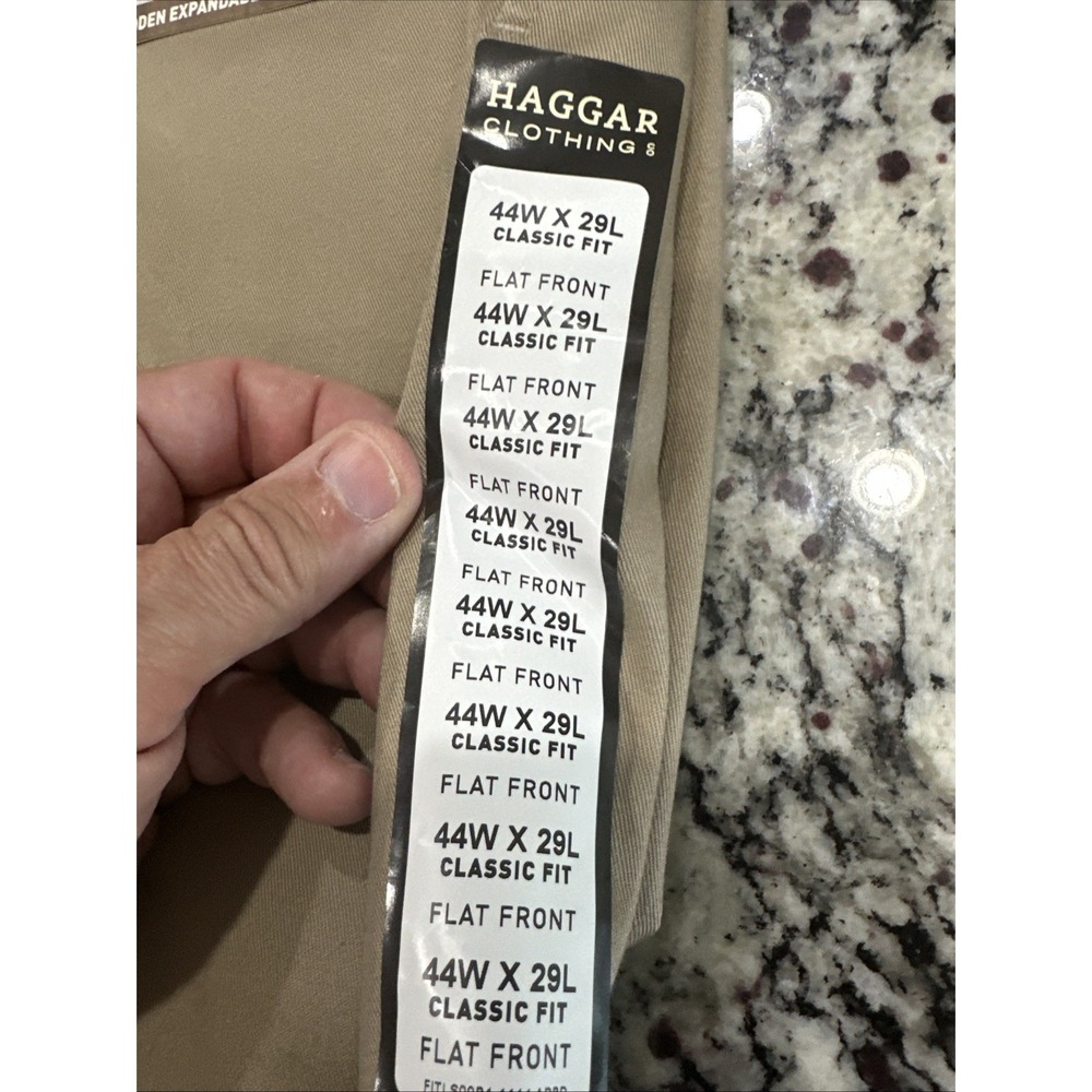 Haggar Clothing Flat Front Classic Fit Pants Men 44x29 Tan Premium No Iron Khaki - Picture 4 of 8